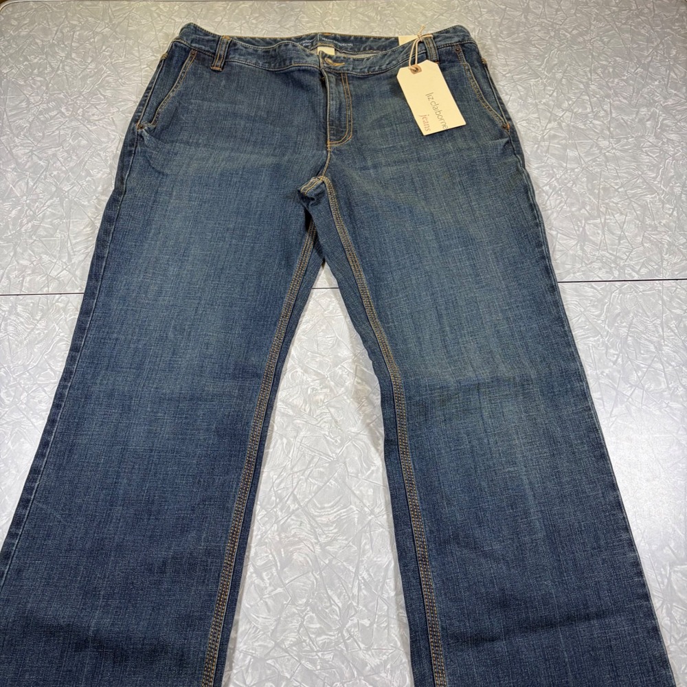 Liz Claiborne Slim Bootcut Jeans Womens 16 Medium Wash Denim Flared Leg NWT